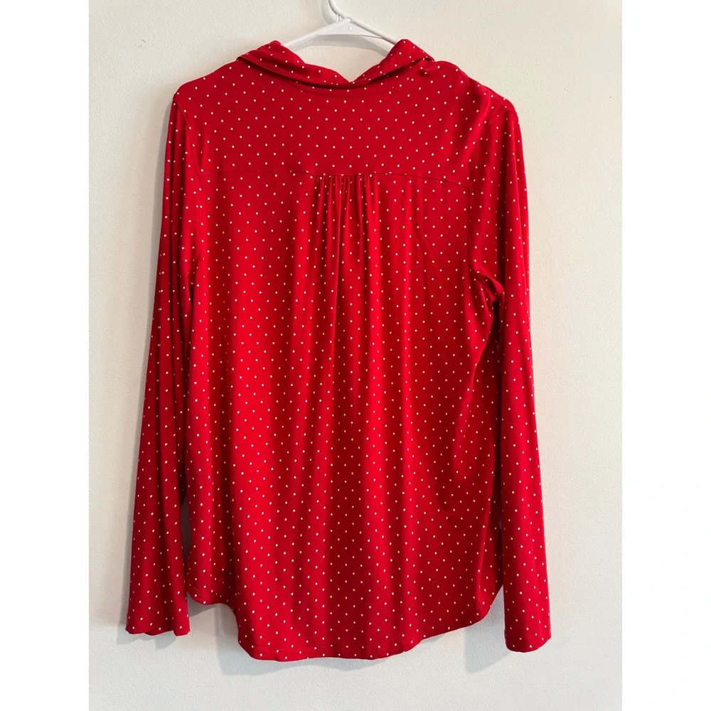Lands' End‎ Polka Dot Pajama Top Women Size S Red Button Front Long Sleeve